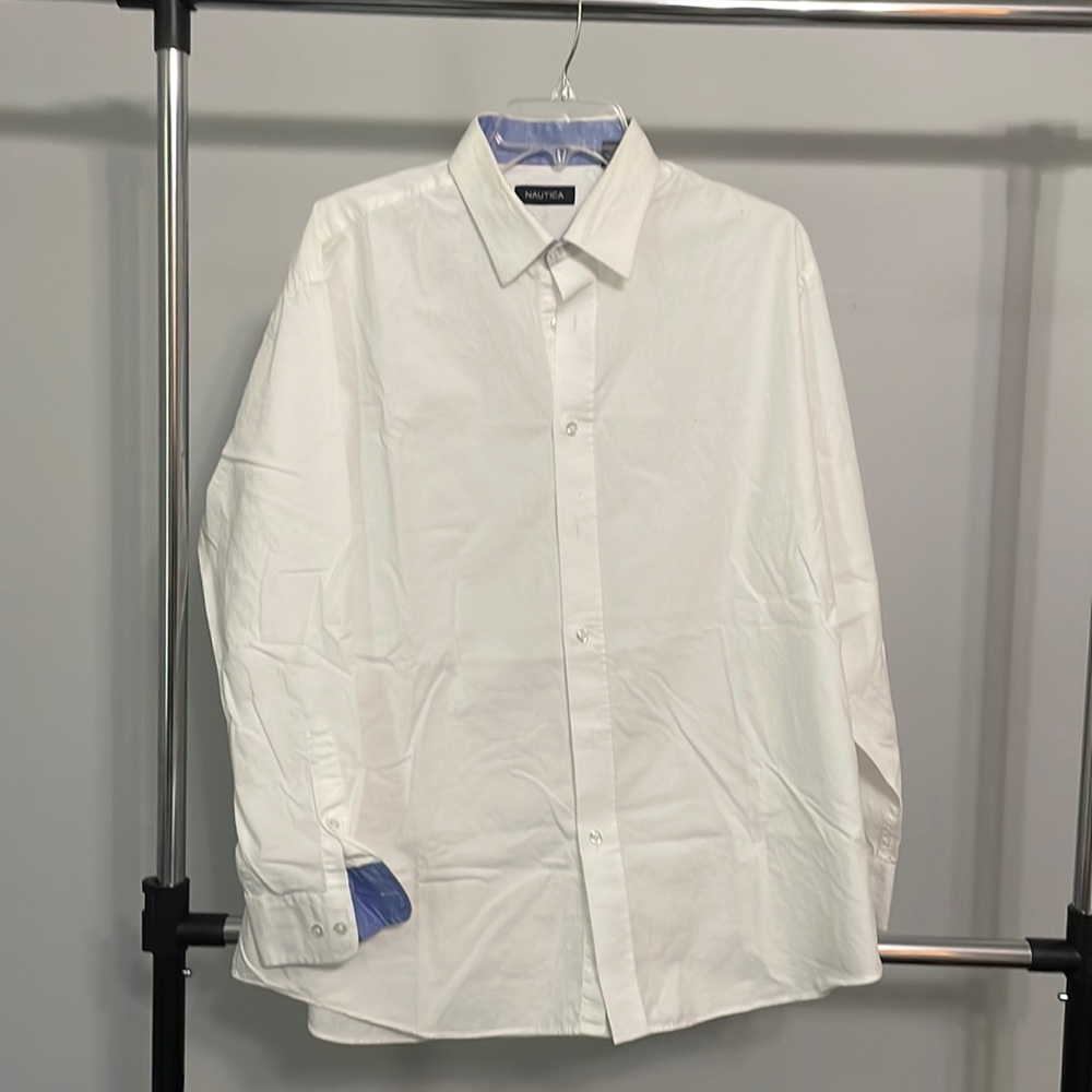 Nautica mens dress white dress shirt 100% cotton size XL 17.5 32/33